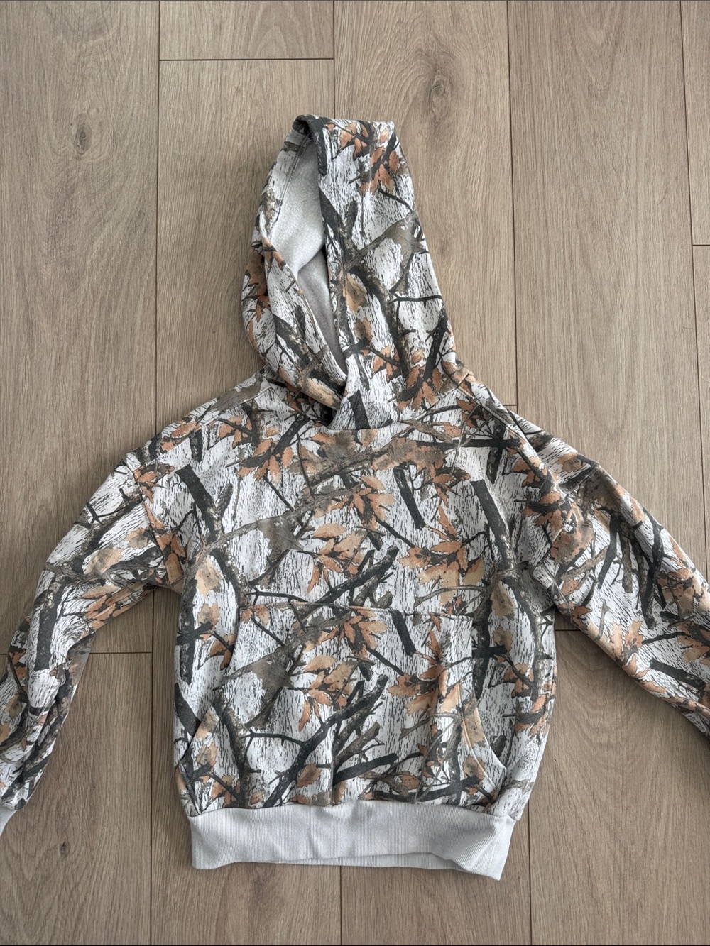 Target Kids' Hoodie in White, Gray & Tan Camo Tree Print